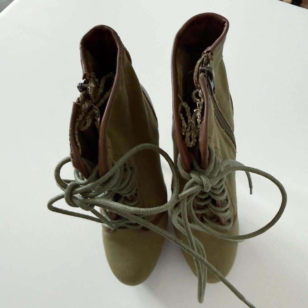 Steve Madden Army Green Stiletto High Heel Ankle Boots Lace Up Combat Military 6 - Picture 3 of 16